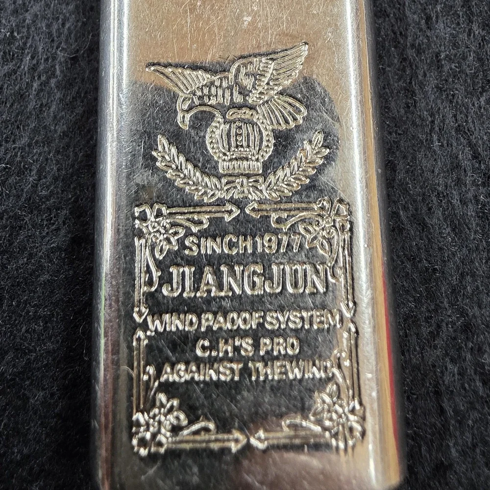 Vtg Jiangjun Windproof Lighter Silver Tone Eagle Emblem Since 1977 Collectible